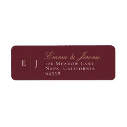 Mariage de vignoble à monogramme bordeaux et or