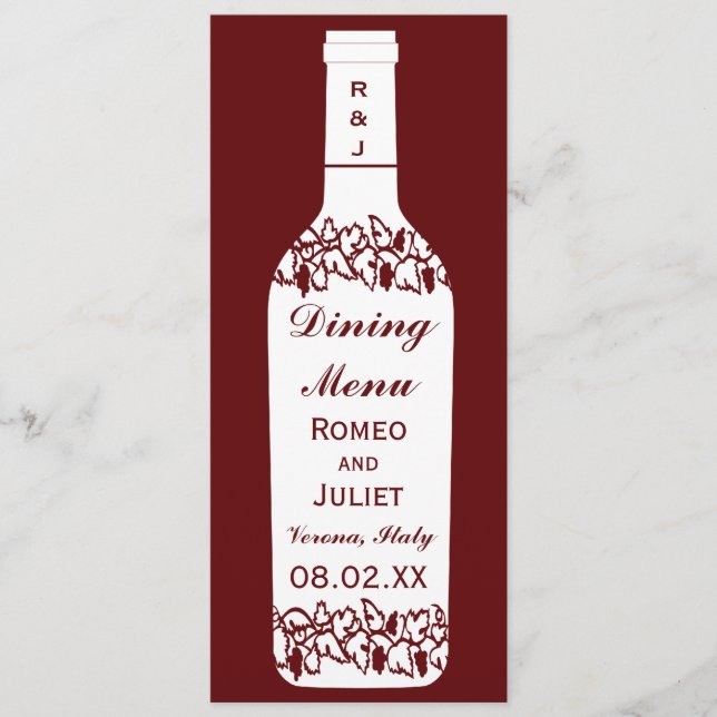 Mariage de vignoble dinant le menu (Devant)