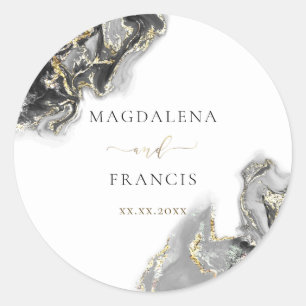 mariage d'encre noire en or carré autocollant