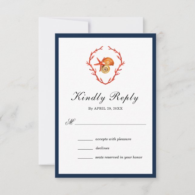 Mariage des coquillages d'aquarelle Carte RSVP (Devant)