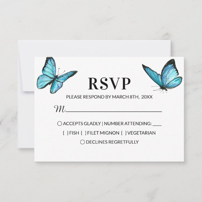 Mariage des papillons bleu aquarelle RSVP (Devant)