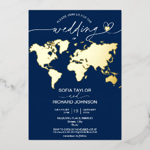 Mariage Destination Monde Carte Typographie Or Mar