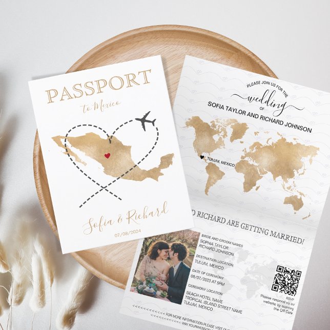 Mariage Destination Passeport Mexique Carte Code Q (Créateur téléchargé)