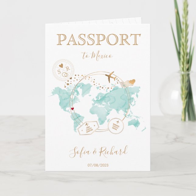 Mariage Destination Passport Carte du monde Mexiqu (Devant)
