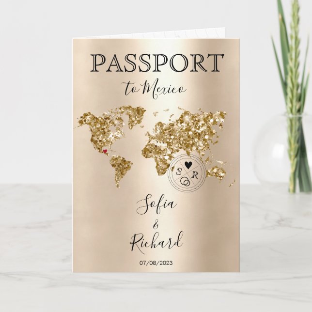 Mariage Destination Passport Carte du monde Mexiqu (Devant)