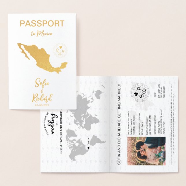 Mariage Destination Passport Carte du monde Mexiqu (Affichage)