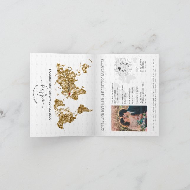 Mariage Destination Passport Gold Carte du monde B (Intérieur)