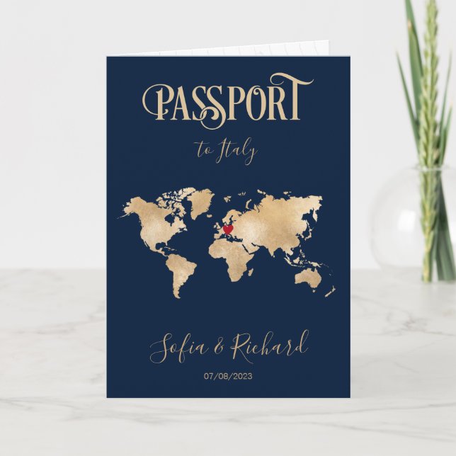 Mariage Destination Passport Gold Carte du monde I (Devant)