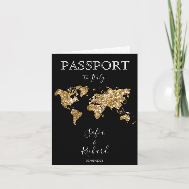 Mariage Destination Passport Gold Carte du monde N (Devant)