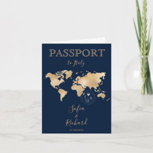 Mariage Destination Passport Gold Carte du monde Q