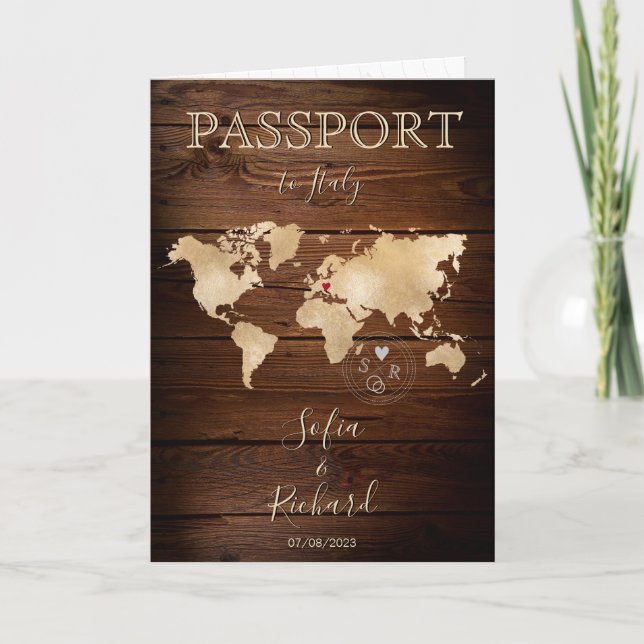 Mariage Destination Passport Gold Carte du monde R (Devant)