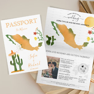 Mariage Destination Passport Mexique Carte Aquarel