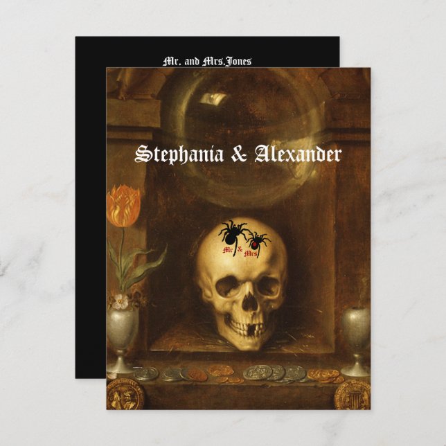 Mariage d'Halloween, Goth, Crâne, Invitation perso (Devant / Derrière)