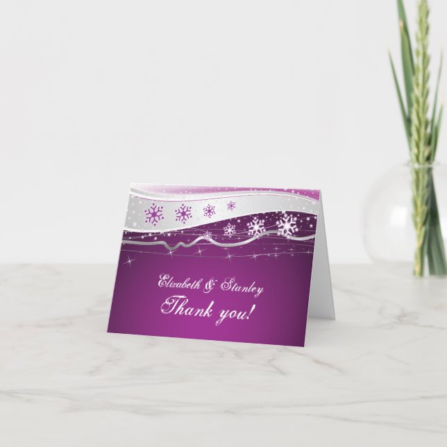 Mariage d'hiver gris argent et violet, Merci (Devant)