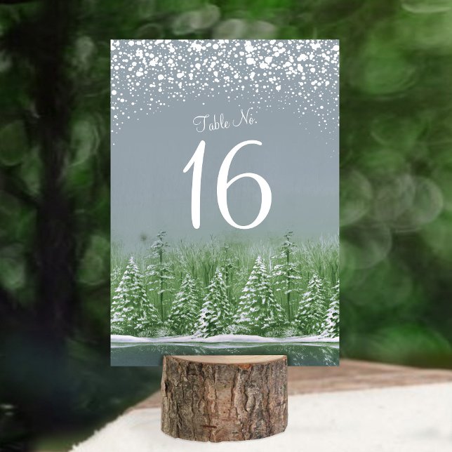 Mariage d'hiver gris pins verts numéros de table (Créateur téléchargé)