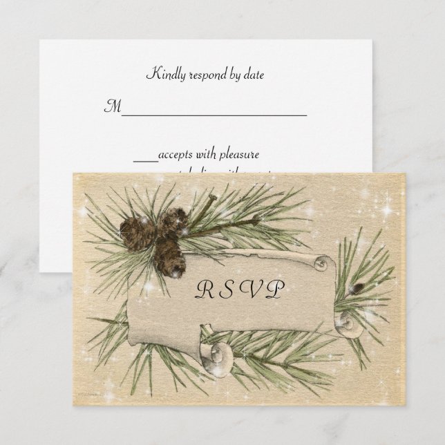 Mariage d'hiver, pommes de pin, invitation de mari (Devant / Derrière)