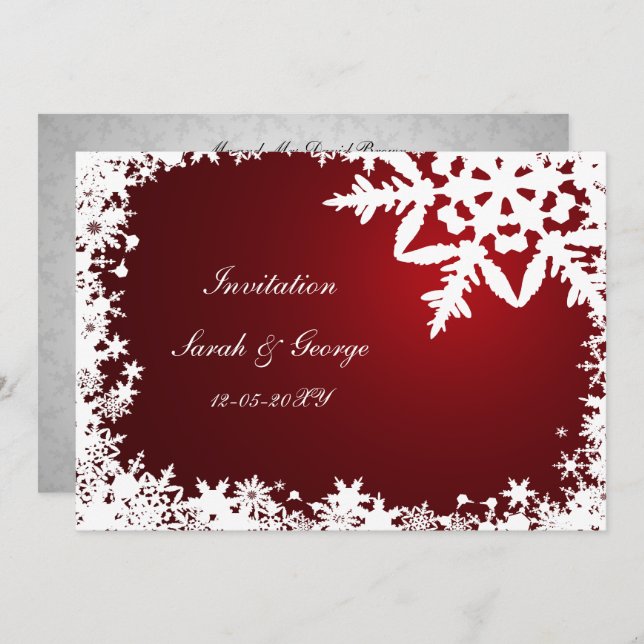 mariage d'hiver rouge Cartes d'invitation (Devant / Derrière)