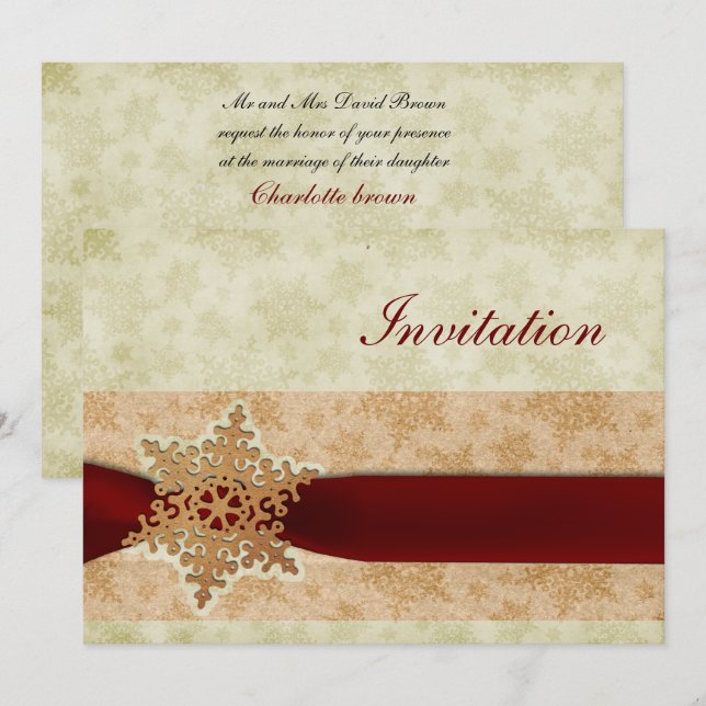 mariage d'hiver rouge rustique Cartes d'invitation (Devant / Derrière)