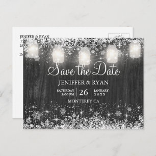 Mariage d'hiver rustique enregistrer la date carte
