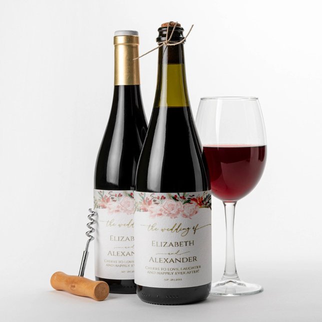 Mariage d'hiver Vin Étiquette Aquarelle Script dor (Créateur téléchargé)