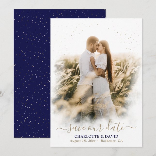 Mariage d'or bleu marine Enregistrer notre Carte p (Devant / Derrière)