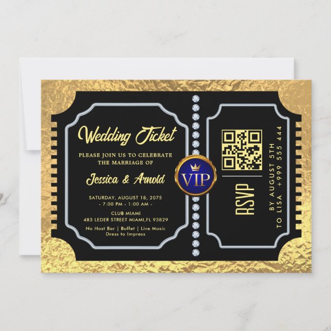 Mariage d'or code qr Billet Invitation (Devant)