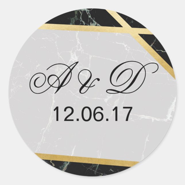 Mariage d'or en marbre noir Stickers initiaux Étiq (Devant)