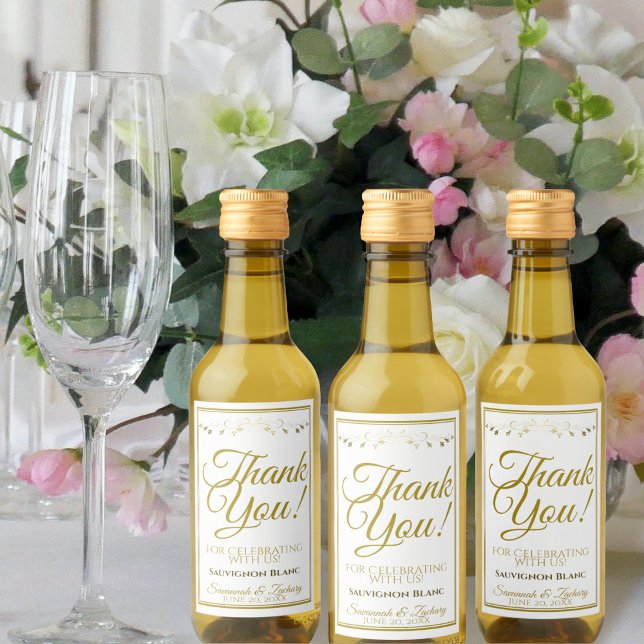 Mariage d'or Mini bouteille de vin Merci étiquette (Créateur téléchargé)