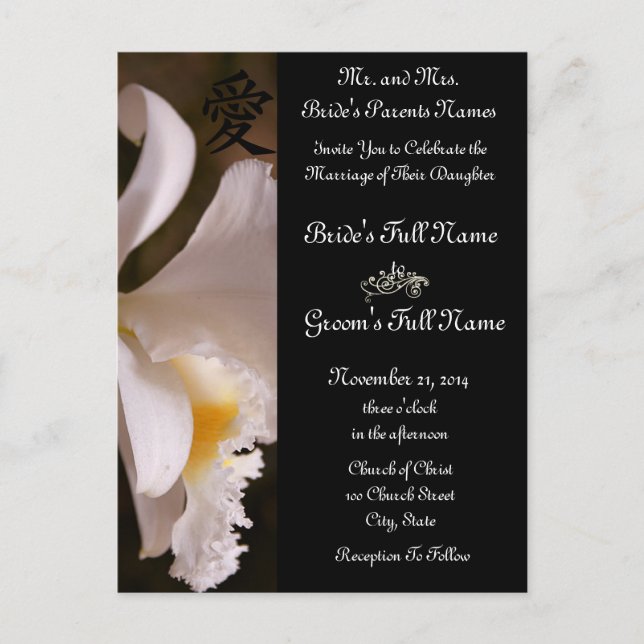 Mariage d'orchidées blanches invitations et faveur (Devant)