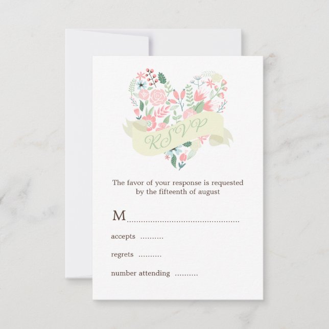 Mariage du coeur floral moderne Réponse RSVP (Devant)