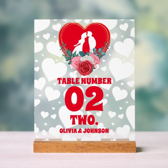 Mariage du coeur floral rouge Numéro de table givr (Neutre)
