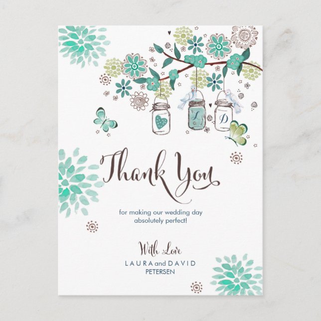 Mariage du jardin de Mason Jars | CARTE DE REMERCI (Devant)