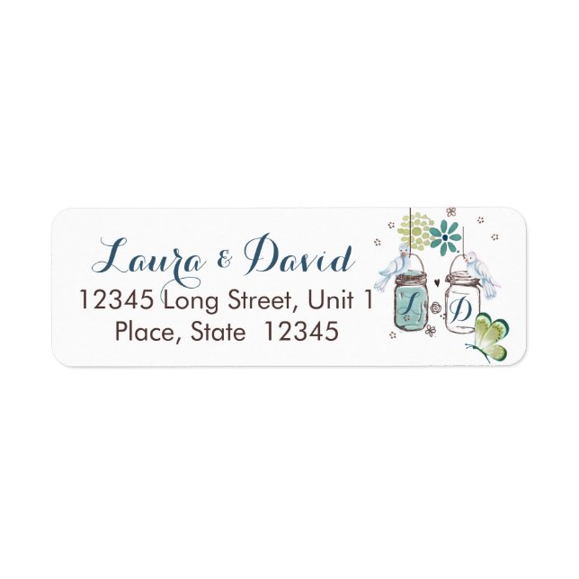 Mariage du jardin de Mason Jars | Étiquettes d'adr (Devant)