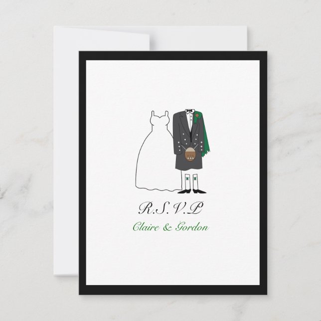 Mariage Ecosse Kilt Bride & Groom RSVP -vert (Devant)