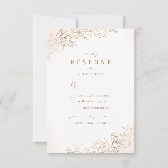 Mariage élégant botanique doré blanc RSVP (Devant)