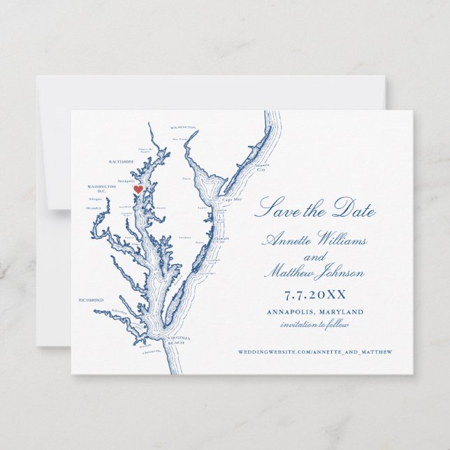 Mariage Élégant Carte Marine Annapolis Maryland (Devant)