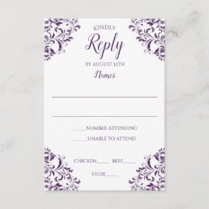 Mariage Elegant Carte Vintage de réponse Plum / Pu