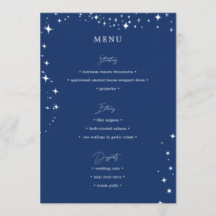 Mariage Élégant Céleste Simple Menu Bleu Nuit