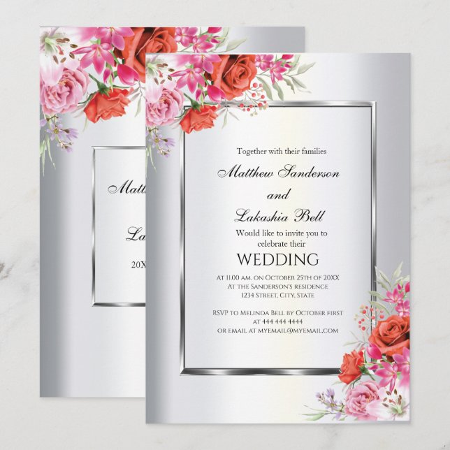 Mariage élégant moderne Red Roses Invitation (Devant / Derrière)