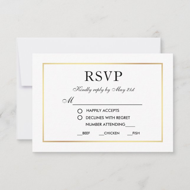 Mariage élégant moderne RSVP Black White Card MS (Devant)