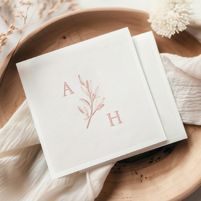 Mariage élégant Monogramme Feuilles de verdure (Elegant minimal wedding monogram with greenery foil napkins.)