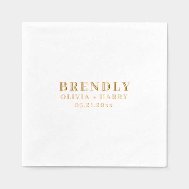 Mariage Elegant Monogramme Noms Gold Foil Napkin (Recto)