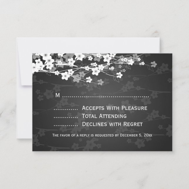 Mariage élégant RSVP cerise en fleurs Noir (Devant)
