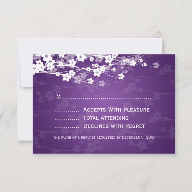 Mariage élégant RSVP cerisier fleurs pourpre (Devant)