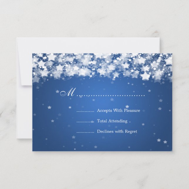Mariage élégant RSVP Dazzling Étoiles Bleu (Devant)