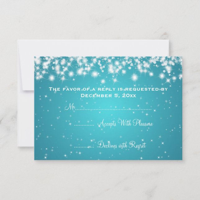 Mariage élégant RSVP Hiver Étincelle Bleu (Devant)
