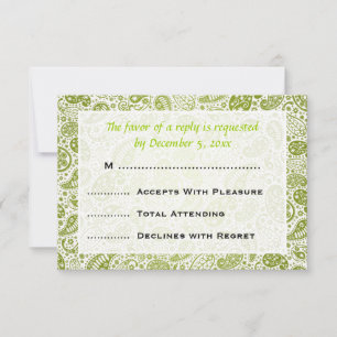 Mariage élégant RSVP Paisley Motif Lime Green
