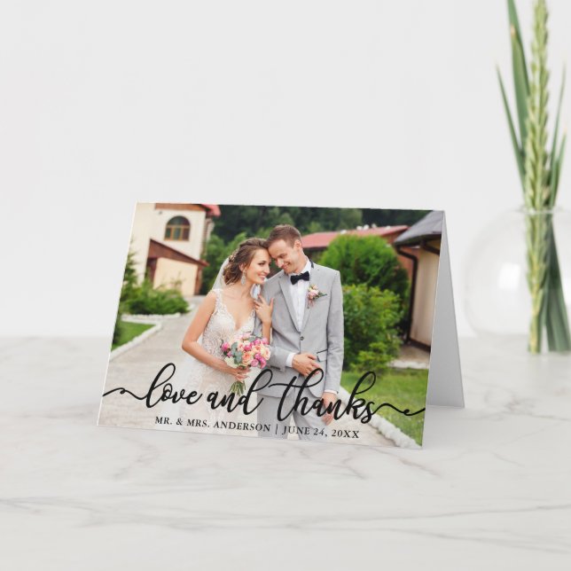 Mariage Élégant Script Love et Merci Photo Pold (Devant)