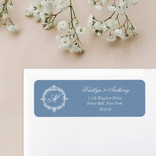 Mariage Élégant Vintage Bleu Toile Monogramme