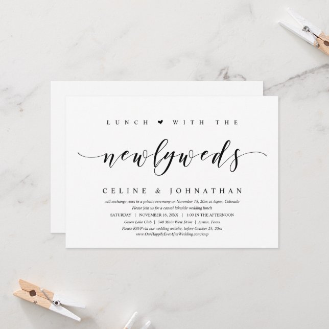 Mariage Elopement, Déjeuner Avec Invitation De Nou (Devant/Arrière en situation)